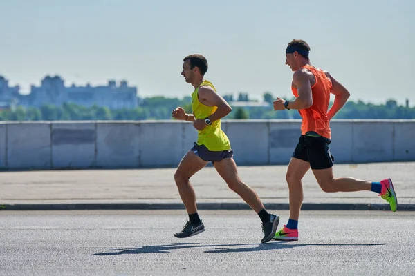 Voroněž Rusko 2019 Maratonští Běžci Městské Silnici Běžící Soutěž Kopírovací — Stock fotografie