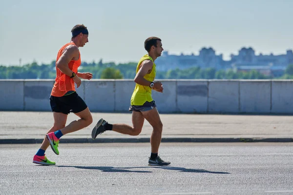 Voroněž Rusko 2019 Maratonští Běžci Městské Silnici Běžící Soutěž Kopírovací — Stock fotografie