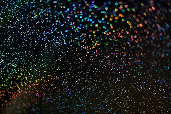 Regnbågsglitter Abstrakt Bakgrund Färgglada Glödande Regnbåge Droppar Och Ljus Svart — Stockfoto