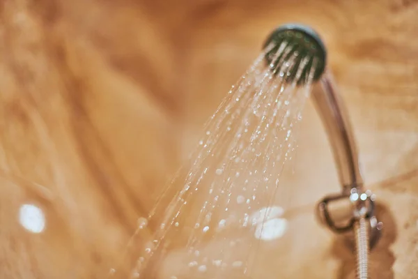 Cabeza Ducha Baño Cabezal Ducha Con Gotas Agua Caliente Borrosa —  Fotos de Stock