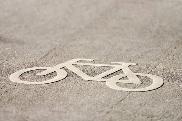 Bicycle sign on road. Bike lane sign - only bikes allowed. Road marking on park asphalt