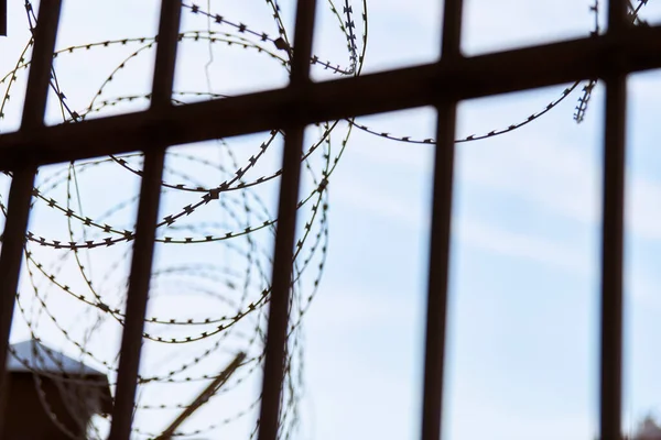 Barbed Wire Prison Fence Restricted Access Restricted Area Security Guard — Stock Photo, Image