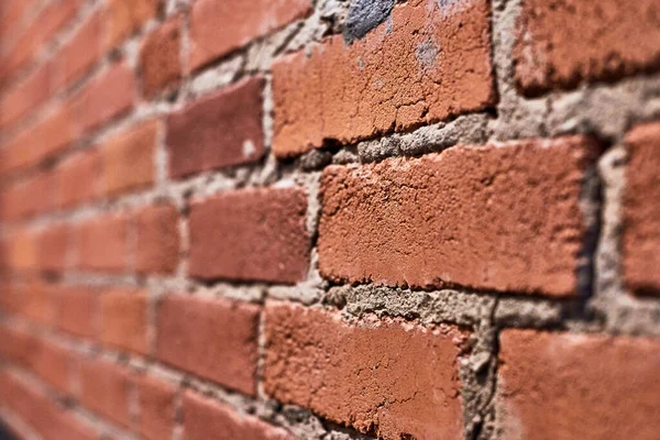 Ściana Czerwonej Cegły Widok Pod Kątem Wypolerowana Ceglana Ściana Wnętrzu — Zdjęcie stockowe