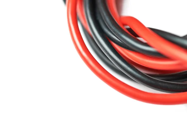 Isolated Bunch Wires Aluminum Electric Cable Red Black Wires Insulation — Stock Photo, Image