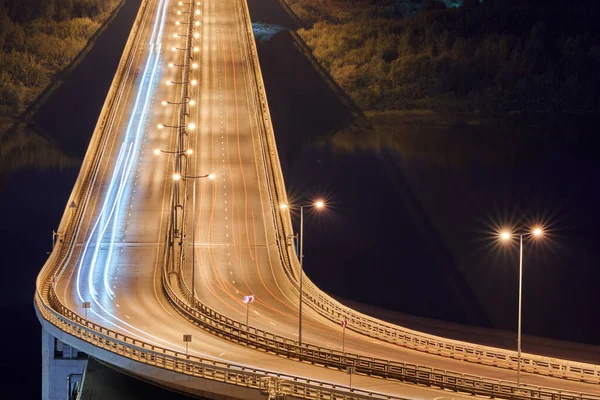 Autoroute Aux Veilleuses Chemin Rapide Lumière Voiture Sentiers Stries Sur — Photo
