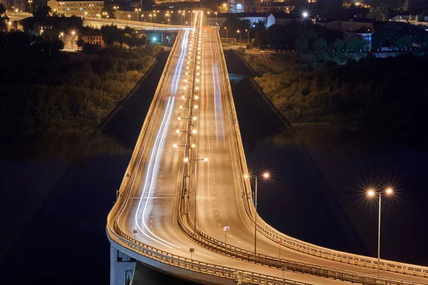 Highway Night Lights Fast Car Light Path Trails Streaks Interchange — Stock Photo, Image