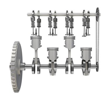 Tarih 4 tabanca motoru izole iç ön görünüm beyaz. 3D render