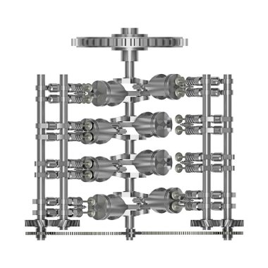 içi v8 motor üzerinde beyaz üstten görünüm izole. 3D render