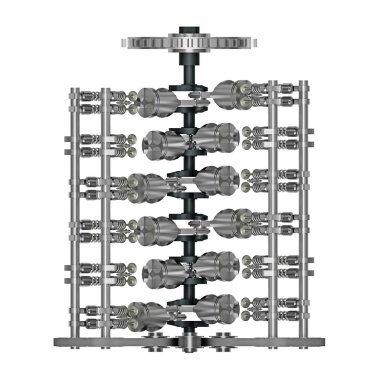 Beyaz üstten görünüm üzerinde izole iç v12 motor. 3D render