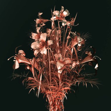 bakır buket çiçek siyah bir arka plan. 3D render