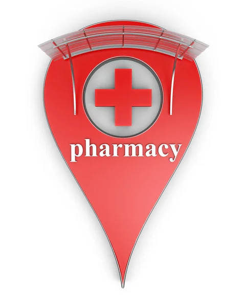 Red Map Point Pharmacy White Background Rendering — Stock Photo, Image