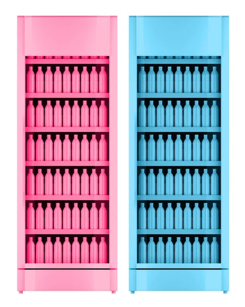 supermarket refrigerator in pink and blue color. 3d rendering