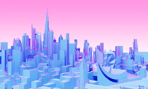 Cidade Abstrata Tons Rosa Azul Renderização — Fotografia de Stock