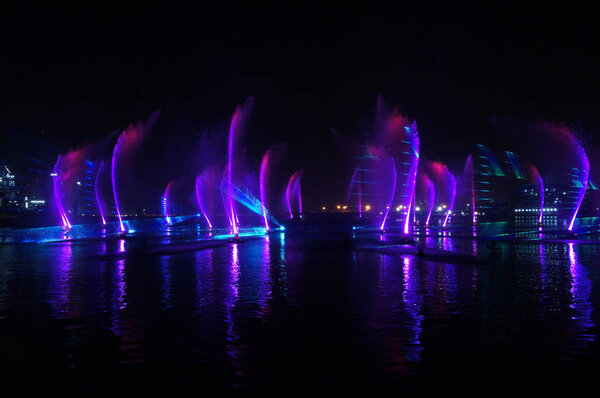 UAE, DUBAI - JULY 15, 2018: dubai festival city laser show in night