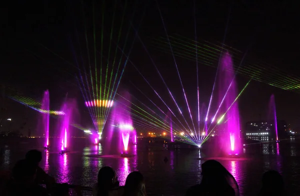 Uae Dubai Luglio 2018 Dubai Festival City Laser Show Night — Foto Stock