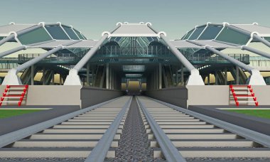 boş kapalı metro tren istasyonu. 3d render