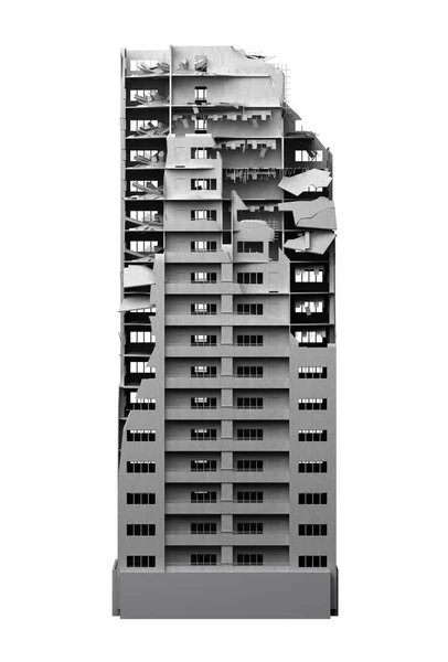 Κατέστρεψε Πολυόροφου Κτιρίου Απομονωμένα Λευκό Rendering — Φωτογραφία Αρχείου