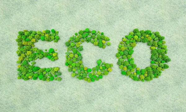 Texto Eco Árvores Verdes Vista Superior Renderização — Fotografia de Stock