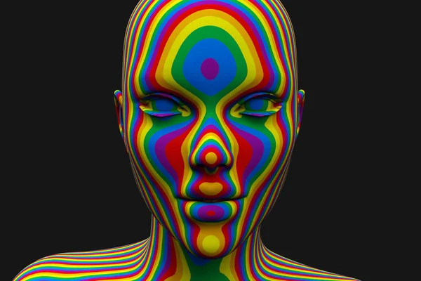 Yüzü Olmayan Kafa Rasgele Renklerde Boyanır Render — Stok fotoğraf