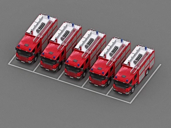 Parcheggio Con Gruppo Camion Dei Pompieri Rendering — Foto Stock