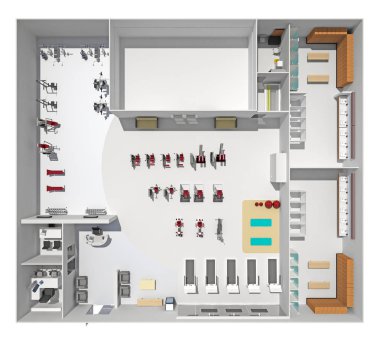 Fitness Merkezi görünümü yukarıdaki. 3D render
