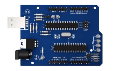 Elektronik microcircuit üzerinde beyaz üstten görünüm izole. 3D render