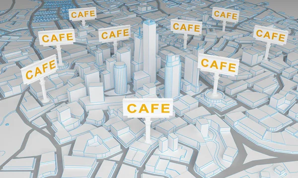 Outdoors Com Café Texto Cidade Abstrata Renderização — Fotografia de Stock