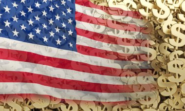 bayrak Amerika doları sembolünde çözülür. 3D render