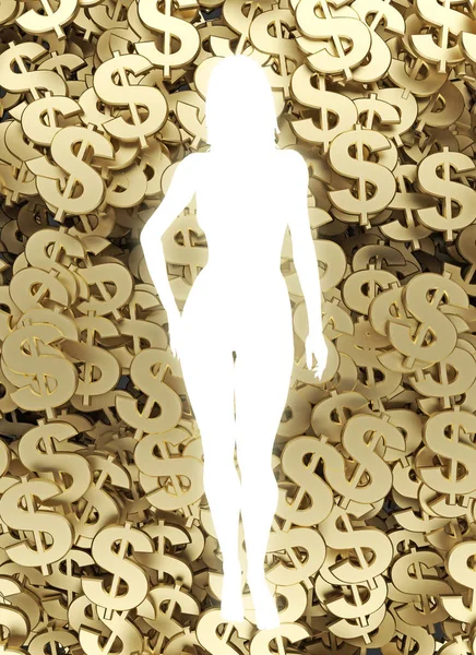 Silhouet Van Vrouw Dollar Symbolen Achtergrond Rendering — Stockfoto