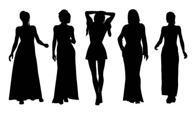 bir grup kız elbiseler siluetleri