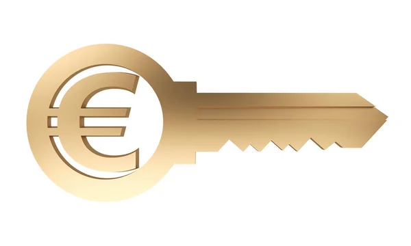 Złoty Klucz Symbolu Waluty Euro Renderowania — Zdjęcie stockowe