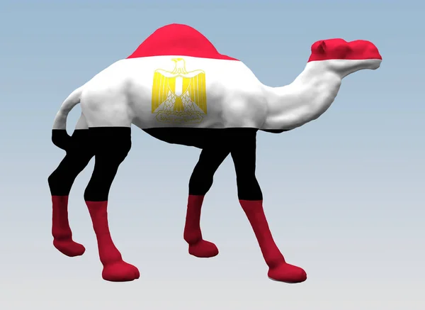 camel is painted flag of Egypt. 3d rendering