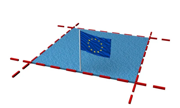 part sea with borders and flag of European Union. 3d rendering