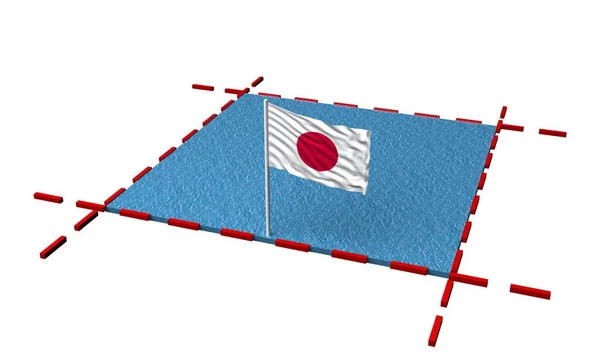 Część morza z granic i flaga Japonii — Zdjęcie stockowe