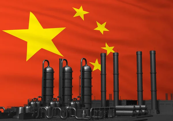 Schwarze Fabrik vor China-Flagge — Stockfoto