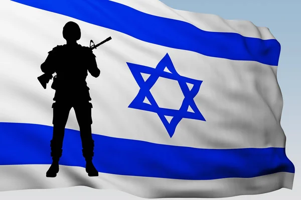 Soldado Silhueta Contra Bandeira Israel Renderização — Fotografia de Stock