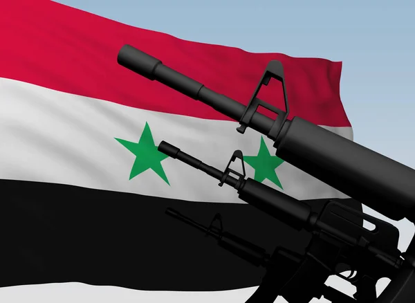 Mitragliatrice Con Bandiera Siriana Rendering — Foto Stock