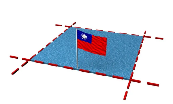 Parte Mar Com Fronteiras Bandeira Taiwan Renderização — Fotografia de Stock