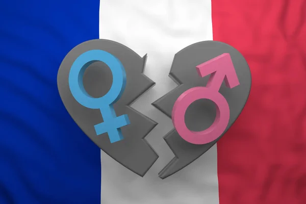 Symbole de rupture de mariage avec drapeau français — Photo