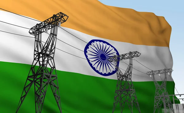 インドの国旗を背景に対して電源ライン レンダリング — ストック写真