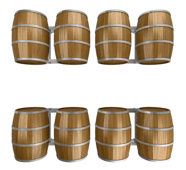 Group Wooden Wine Barrels Isolated White Rendering — Stock Photo, Image