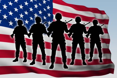 siluet grup asker karşı ABD bayrağı