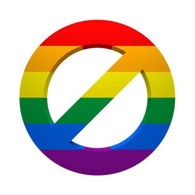 yasak işareti üzerinde beyaz izole Lgbt bayrağı boyalı. 3D render