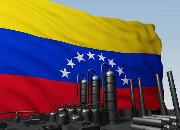 Siyah Fabrika Önünde Bayrak Venezuela Render — Stok fotoğraf