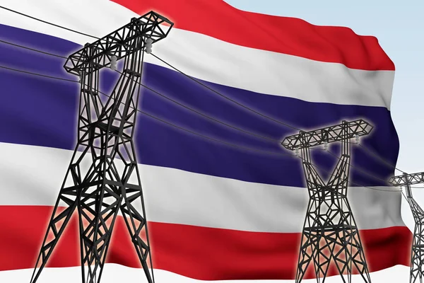 Linhas Energia Contra Bandeira Fundo Tailândia Renderização — Fotografia de Stock