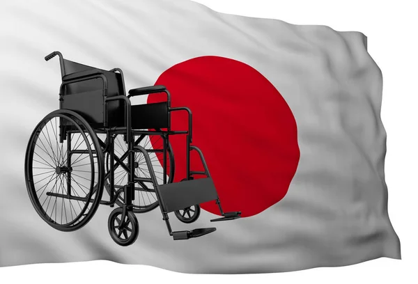 Μαύρο Αναπηρική Καρέκλα Σημαία Ιαπωνία Rendering — Φωτογραφία Αρχείου