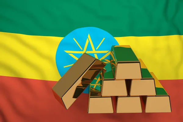 Goldbarren Auf Der Äthiopischen Flagge Darstellung — Stockfoto