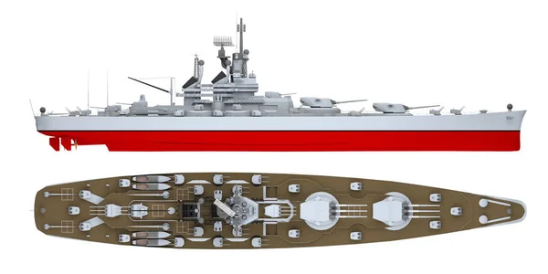Warship Side View Top View Isolated White Rendering — Stock Photo, Image