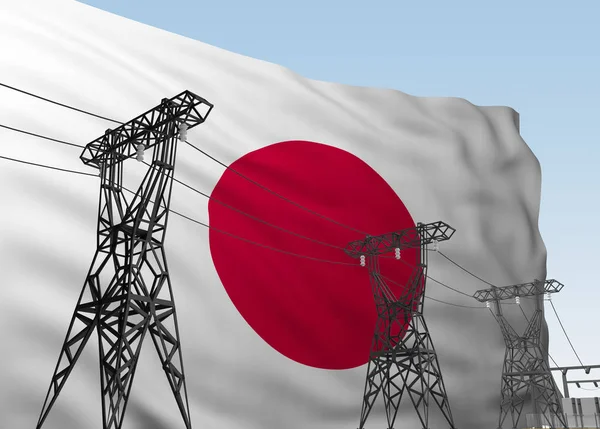 Líneas Eléctricas Contra Bandera Fondo Japón Renderizado — Foto de Stock