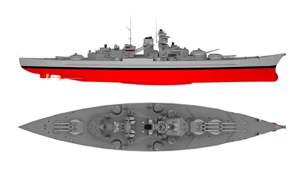军舰侧视图和顶部视图隔离在白色 — 图库照片